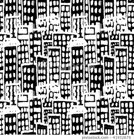 grunge buildings hand drawn black and white patter 41932678