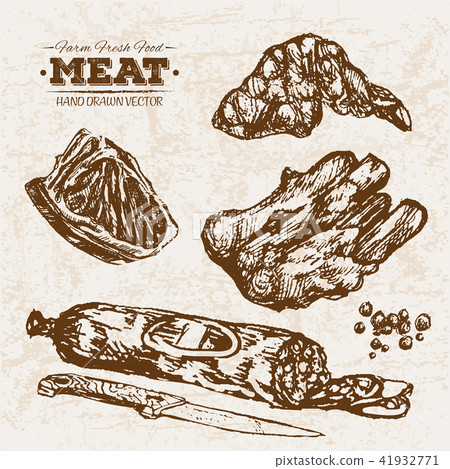 Hand drawn sketch meat products set 41932771