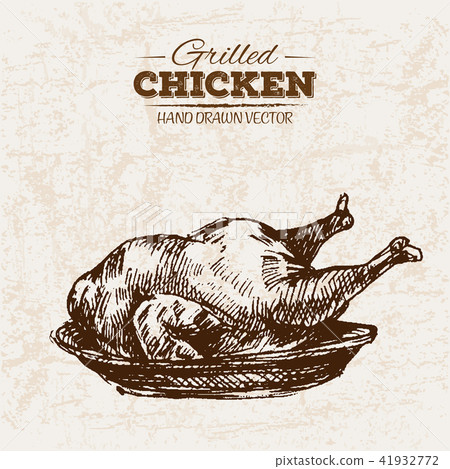 Hand drawn sketch grilled fried chicken meat 41932772