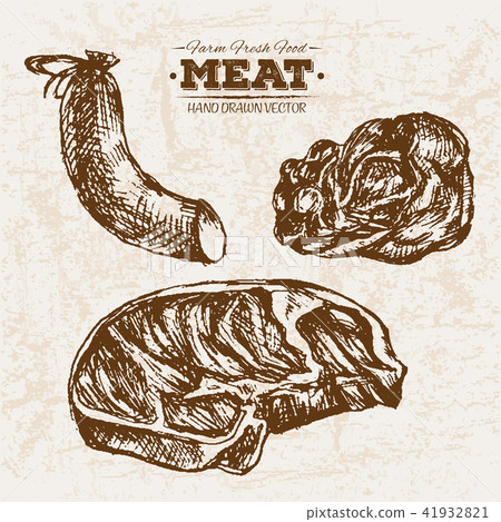Hand drawn sausages sketch meat products set 41932821