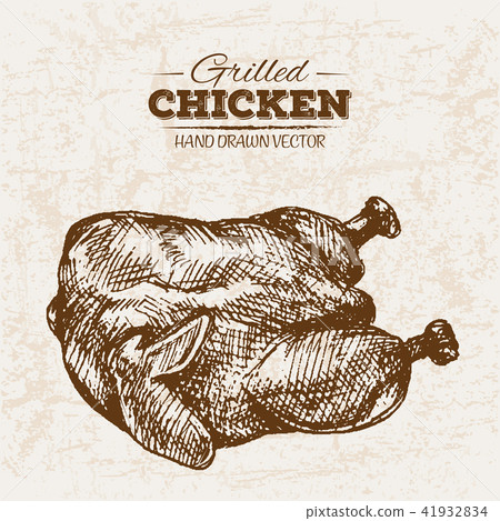 Hand drawn sketch fried chicken meat - Stock Illustration [41932834 ...