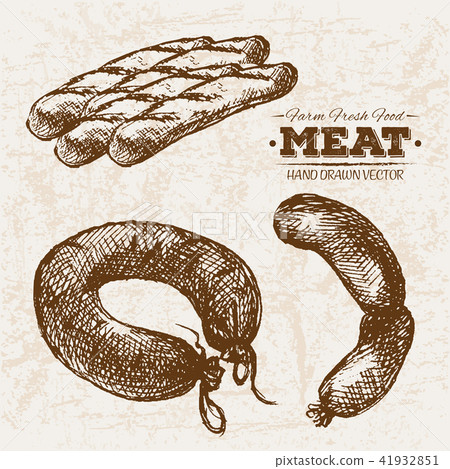 Hand drawn sketch sausages meat products set Hand drawn sketch sausages meat products set 41932851