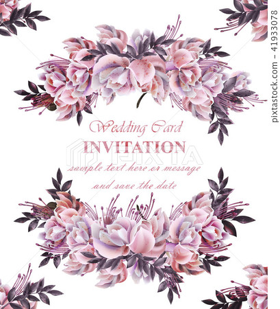Vintage Wedding card with roses wreath Vector 41933078