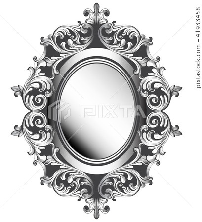 Baroque silver mirror frame. Vector French Luxury Baroque silver mirror frame. Vector French Luxury 41933458