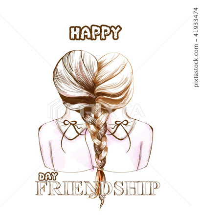Happy Friendship day card Vector. Two girls Happy Friendship day card Vector. Two girls 41933474