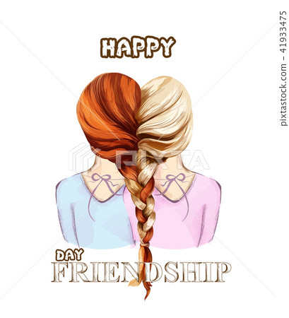 Happy Friendship day card Vector. Two girls Happy Friendship day card Vector. Two girls 41933475