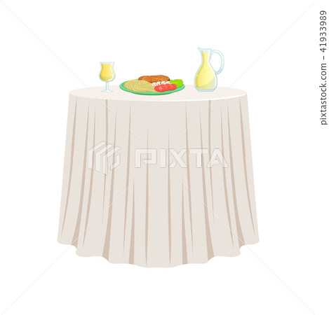 Delicious food on round restaurant table with white tablecloth vector Illustration on a white Delicious food on round restaurant table with white tablecloth vector Illustration on a white 41933989