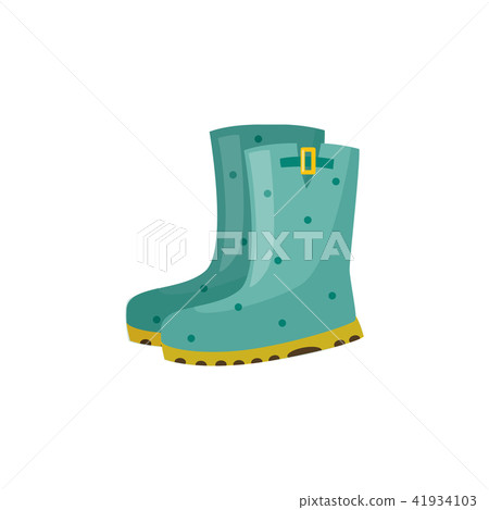 Pair of rubber boot in turquoise color - waterproof autumn footwear for seasonal design. 41934103