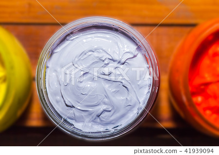 top view of colorful of paint in tee shirt factory top view of colorful of paint in tee shirt factory 41939094