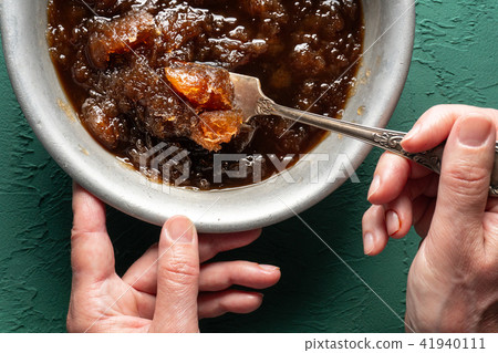 Coffee dessert made of ice cubes is a top view. Sicilian granite 41940111