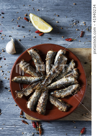 spanish grilled sardines in a plate 41940234