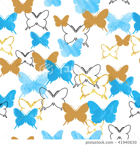 Seamless pattern with blue butterflies - Stock Illustration [41940830 ...