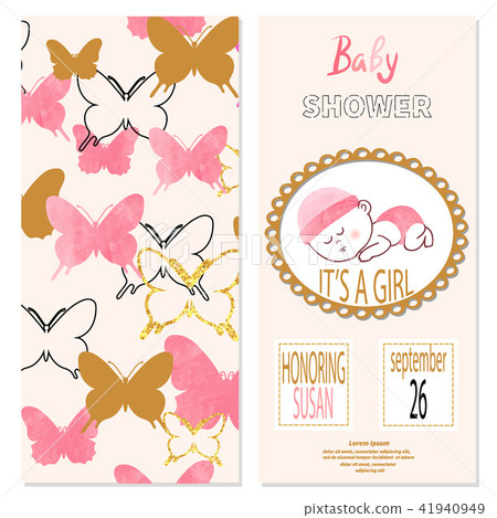 Baby shower girl. Vector invitation card design - Stock Illustration ...