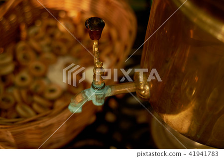 Russian samovar with steering wheels.Traditional tea party 41941783