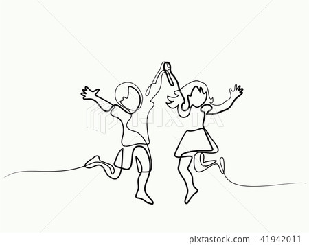 Happy jumping children holding hands Happy jumping children holding hands 41942011