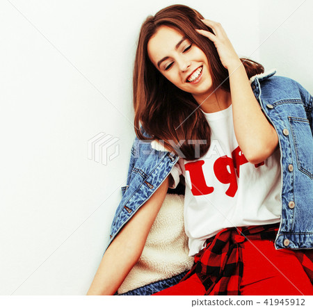 young pretty stylish brunette hipster girl posing emotional isol young pretty stylish brunette hipster girl posing emotional isol 41945912