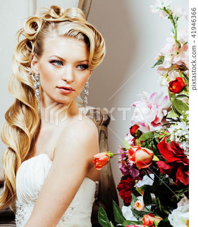 beauty emotional blond bride in luxury interior dreaming, crazy beauty emotional blond bride in luxury interior dreaming, crazy 41946366