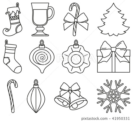 Line art black and white 12 xmas elements set 41950331