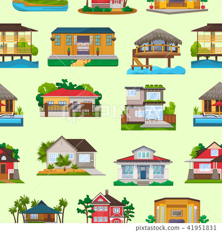 Villa vector facade of house building and tropical resort hotel on ocean beach in paradise 41951831