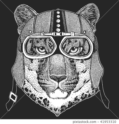Leopard, wild cat, panther, puma, jaguar. Vintage motorcycle hemlet. Retro style illustration with Leopard, wild cat, panther, puma, jaguar. Vintage motorcycle hemlet. Retro style illustration with 41953310