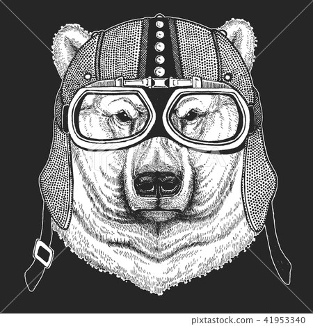 Bear, polar bear. Vintage motorcycle hemlet. Retro style illustration with animal biker for children 41953340