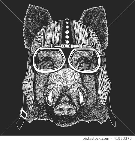 Vintage motorcycle hemlet. Retro style illustration with animal biker for children, kids clothing, t 41953373