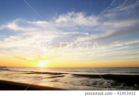Morning glow Sky Kuji Beach coast Ibaraki prefecture Hitachi City Morning glow Sky Kuji Beach coast Ibaraki prefecture Hitachi City 41953432
