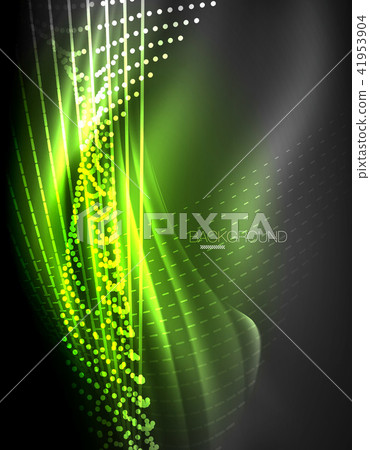 Smooth light effect, straight lines on glowing shiny neon dark background. Energy technology idea 41953904