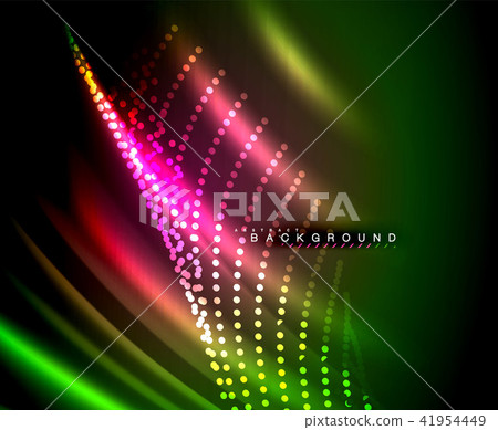 Neon glowing techno lines, hi-tech futuristic abstract background template with square shapes Neon glowing techno lines, hi-tech futuristic abstract background template with square shapes 41954449