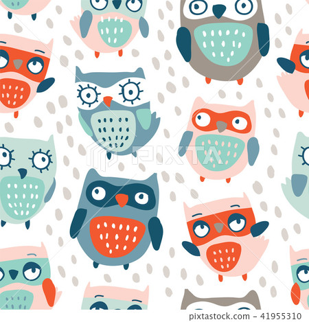Cute owls seamless pattern - Stock Illustration [41955310] - PIXTA