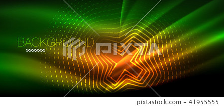 Neon glowing wave, magic energy and light motion background. Wallpaper template, hi-tech future 41955555