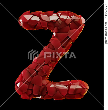 Alphabet made of plastic shards red color isolated on black background- letter Z 41957775