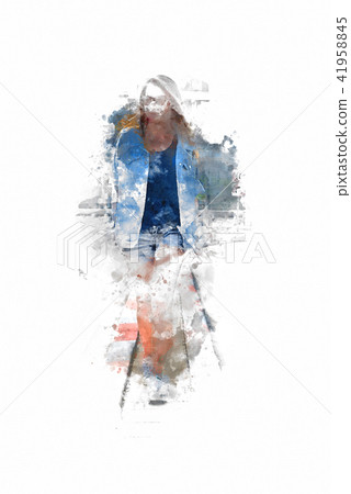 Woman body model action on watercolor painting Woman body model action on watercolor painting 41958845