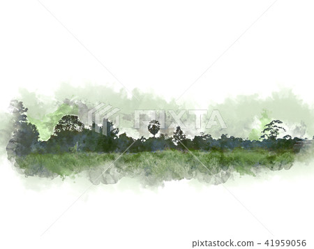 tree and field landscape on watercolor painting 41959056