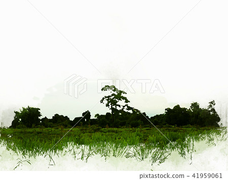 tree and field landscape on watercolor painting tree and field landscape on watercolor painting 41959061