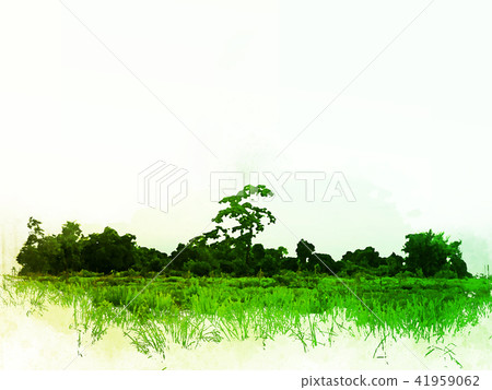 tree and field landscape on watercolor painting 41959062