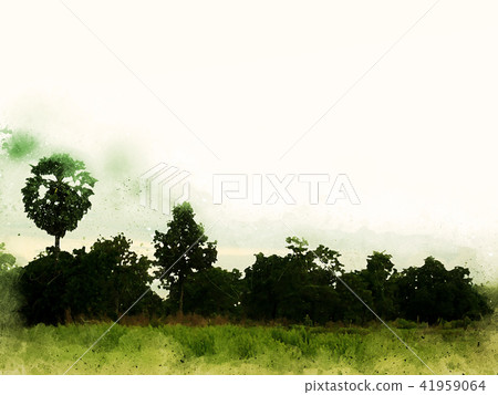 tree and field landscape on watercolor painting tree and field landscape on watercolor painting 41959064