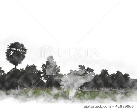 tree and field landscape on watercolor painting tree and field landscape on watercolor painting 41959066