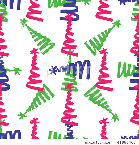 Christmas tree painting. Doodle. Seamless pattern 41960463