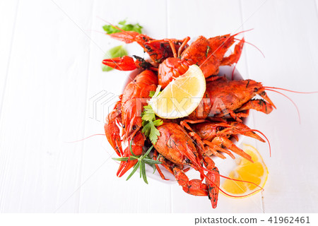appetizing red boiled crawfish on a white background 41962461