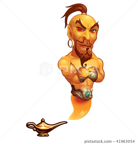 Genie from lamp isolated on white background. Vector cartoon close-up illustration. 41963054