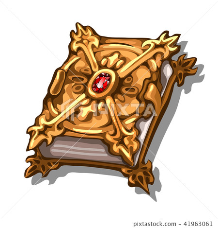 Old book in cover of precious metal and inlaid with ruby isolated on white background. Vector 41963061