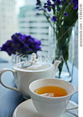 Set of afternoon tea party in lavender theme. 41964246