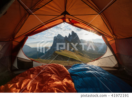View from tent to the mountain 41972191
