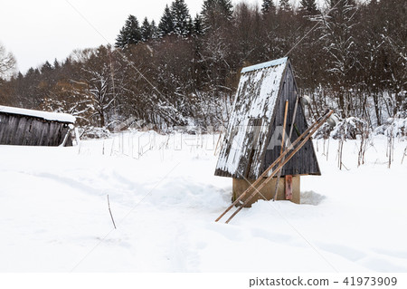 well at the edge of the forest in russian village 41973909