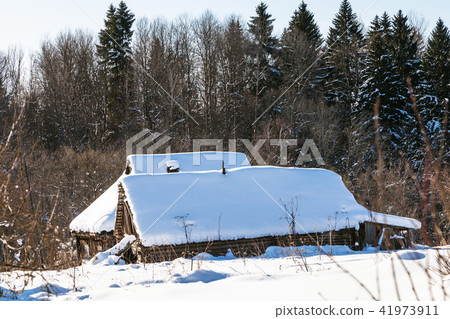 abandoned rustic house at the edge of forest 41973911