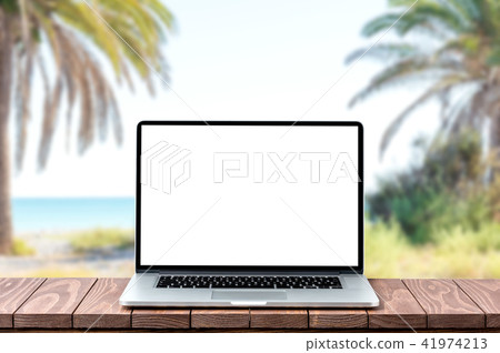 Modern laptop with empty screen. Front view Modern laptop with empty screen. Front view 41974213