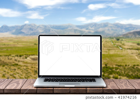 Modern laptop with empty screen. Front view Modern laptop with empty screen. Front view 41974216