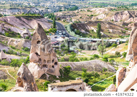 rock-cut house and bus stop in Uchisar town 41974322