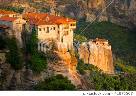 Mountain scenery with Meteora rocks and Monastery Mountain scenery with Meteora rocks and Monastery 41975507